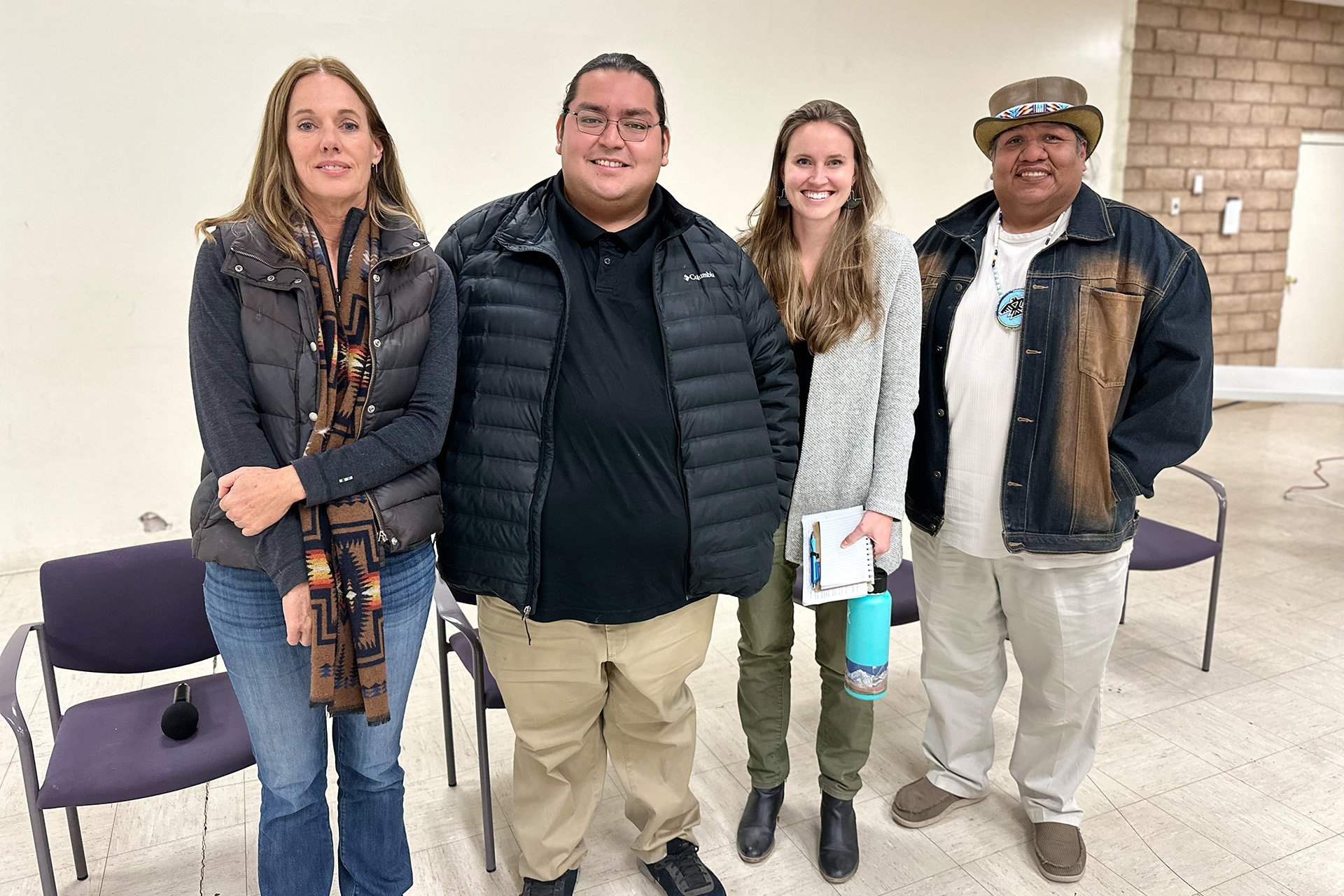 Alabama Gates 2024 producer Kim Stringfellow with Noah Williams (left center), Water Program Coordinator for the Big Pine Paiute Tribe; Dr. Sophia Borgias, Assistant Professor at Boise State University (right center) and Kyndall Noah (right), Communications Specialist, OVIWC.